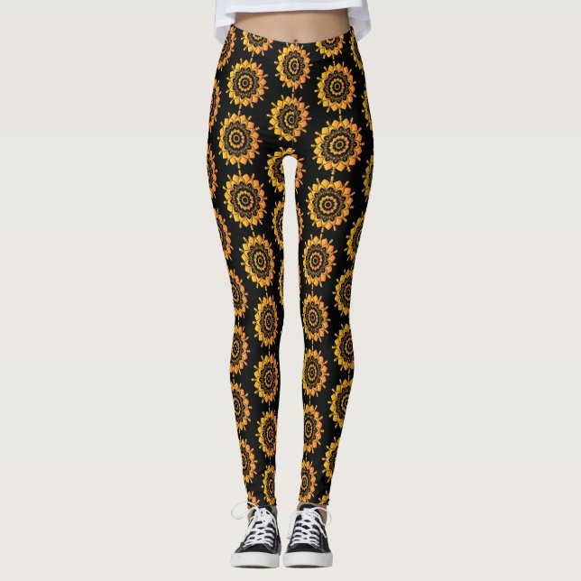 Golden Unique Mandala Design Leggings (Vorderseite)