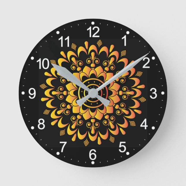 Golden Unique Mandala Design Runde Wanduhr (Vorderseite)