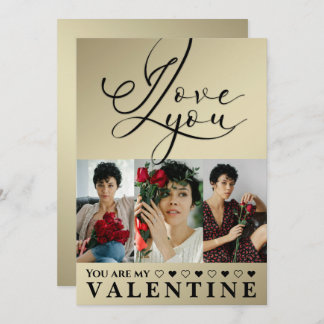 Golden Valentine’s Day I Love You Photo Collage Feiertagskarte