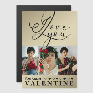 Golden Valentine’s Day I Love You Photo Collage Magnetkarte