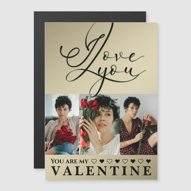 Golden Valentine’s Day I Love You Photo Collage Magnetkarte (Vorne/Hinten)