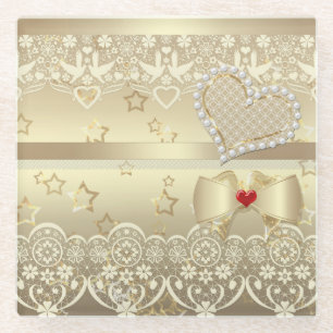 Golden Valentinstag Wedding Illustration Glasuntersetzer