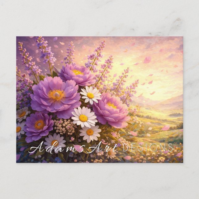 Golden Valley Peony & Wildflower Sunset Postcard Postkarte (Vorderseite)