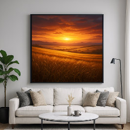 Golden Valley - Sonnenuntergang-Weizenfeld-Malstil Poster