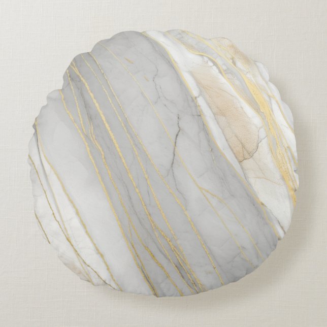 Golden Veined Carrara Marble Texture Rundes Kissen (Vorderseite)