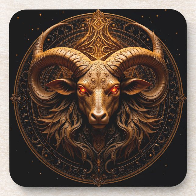 Golden Verziert Ram Head Getränkeuntersetzer (Vorderseite)