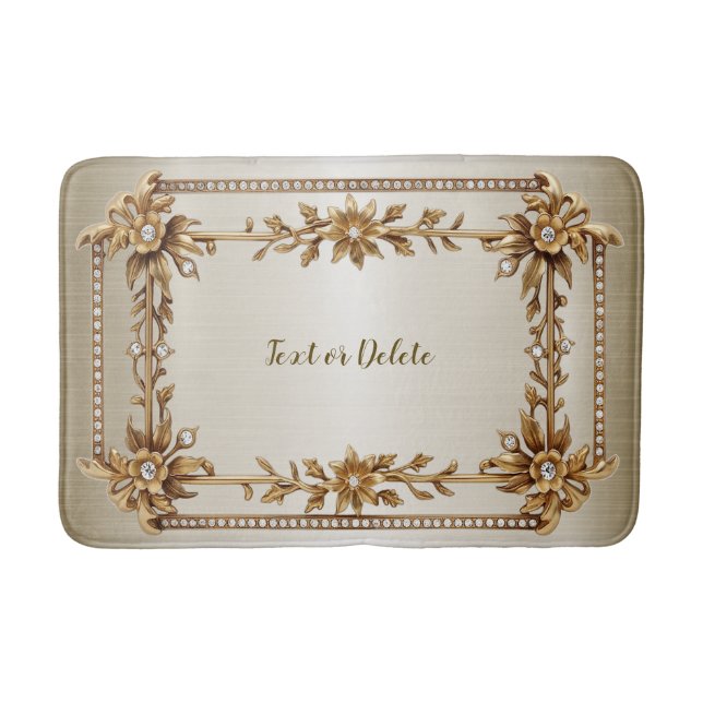 Golden Verziert Rectangle Dimond Blume Shiny Badematte (Vorderseite)