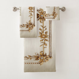 Golden Verziert Rectangle Dimond Blume Shiny Badhandtuch Set