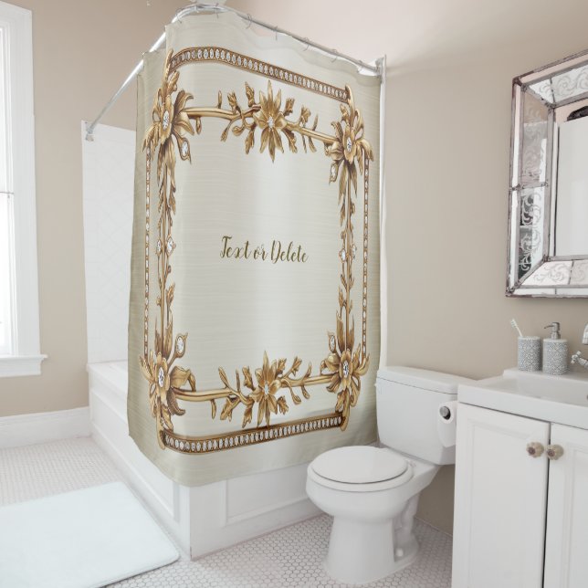 Golden Verziert Rectangle Dimond Blume Shiny Duschvorhang (Beispiel)