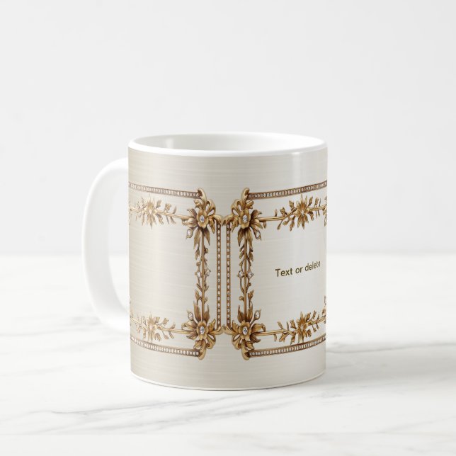 Golden Verziert Rectangle Dimond Blume Shiny Kaffeetasse (Vorderseite Links)