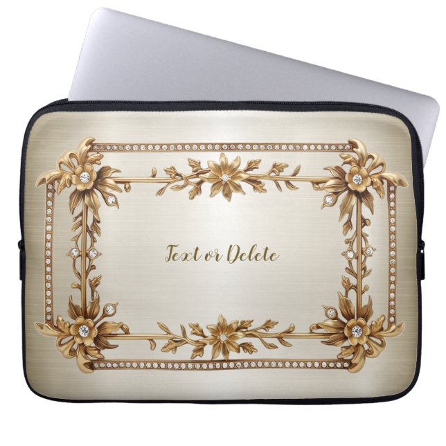 Golden Verziert Rectangle Dimond Blume Shiny Laptopschutzhülle (Vorderseite)