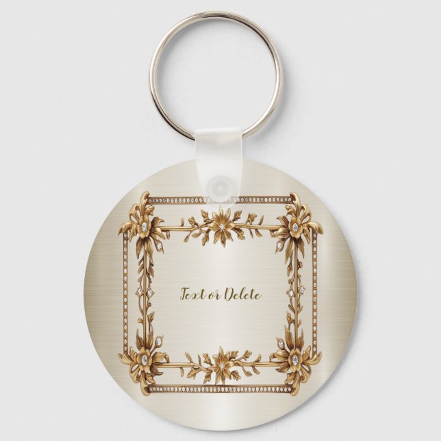 Golden Verziert Rectangle Dimond Blume Shiny Schlüsselanhänger (Vorderseite)