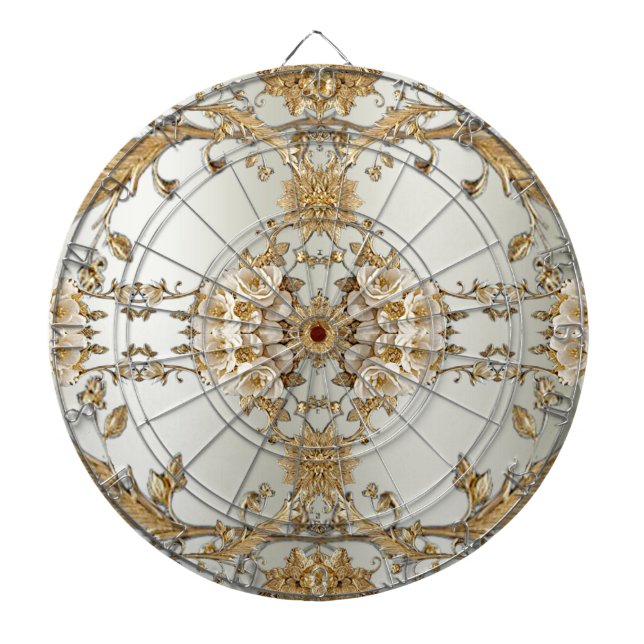 Golden Verziert White Blume Dartboard Dartscheibe (vorne)
