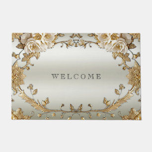 Golden Verziert White Blume Doormat Fußmatte