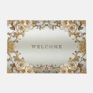 Golden Verziert White Blume Doormat Fußmatte