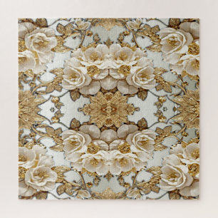 Golden Verziert White Blume Jigsaw Puzzle