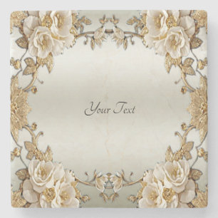 Golden Verziert White Blume Stone Untersetzer