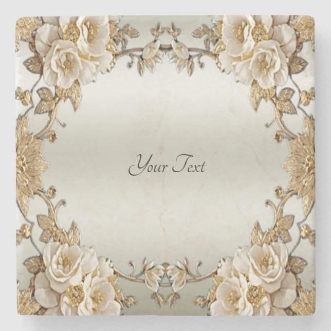 Golden Verziert White Blume Stone Untersetzer (Vorderseite)