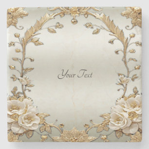 Golden Verziert White Blume Stone Untersetzer