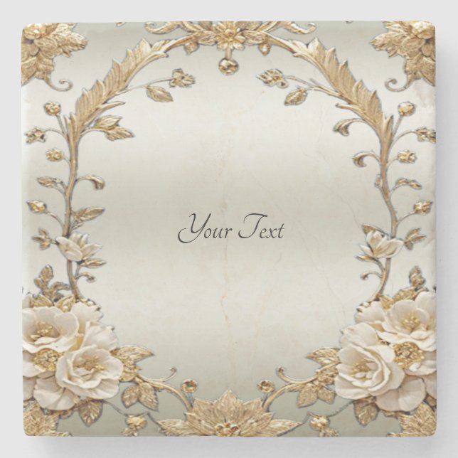 Golden Verziert White Blume Stone Untersetzer (Vorderseite)