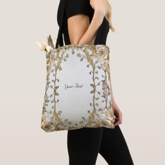 Golden Verziert White Blume Totbeutel