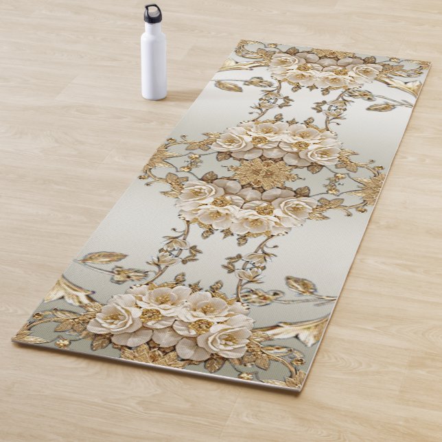 Golden Verziert White Blume Yoga Mat Yogamatte (Beispiel)