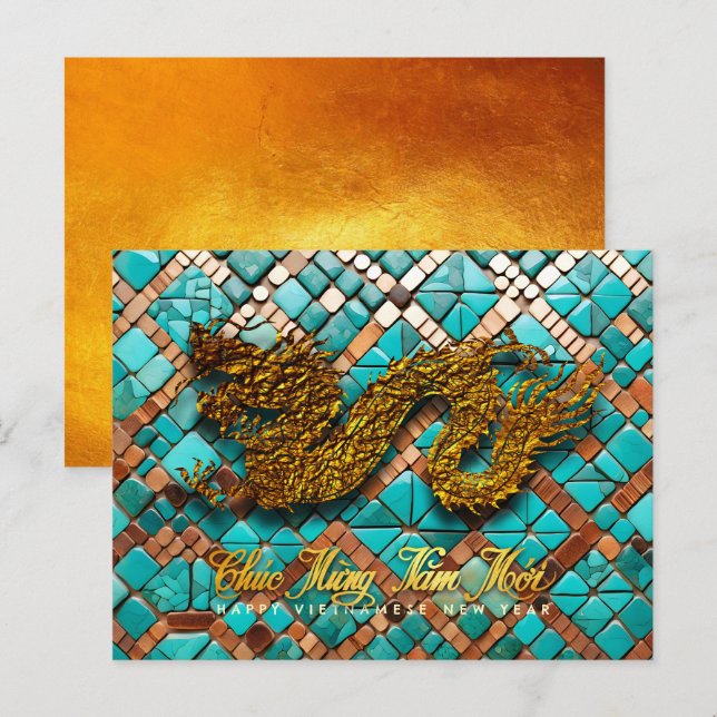 Golden Vietnamese Dragon Jahr 2024 Mosaik PostC Postkarte (Vorne/Hinten)