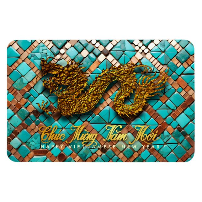 Golden Vietnamese Dragon Year 2024 Mosaic RecPM Magnet (Horizontal)