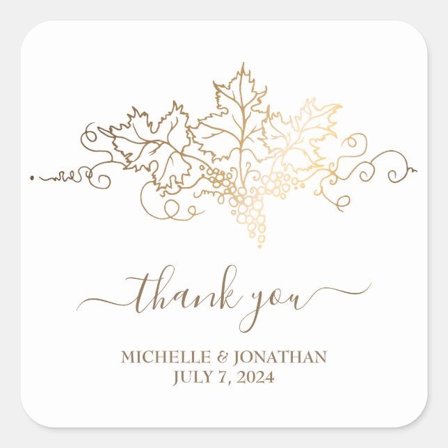 Golden Vineyard Gastgeschenk Hochzeit Quadratischer Aufkleber (Vorderseite)