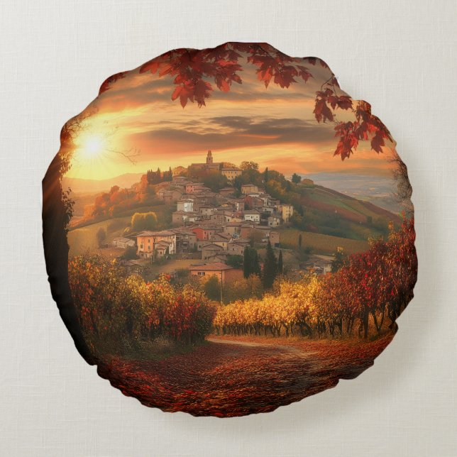 Golden Vineyard Sunset – Round Fall Accent Pillow Rundes Kissen (Rückseite)