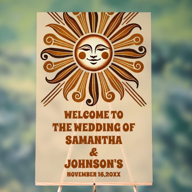 Golden Vintag Boho Sun Wedding Willkommen Mattiert Acrylschild (Neutral)