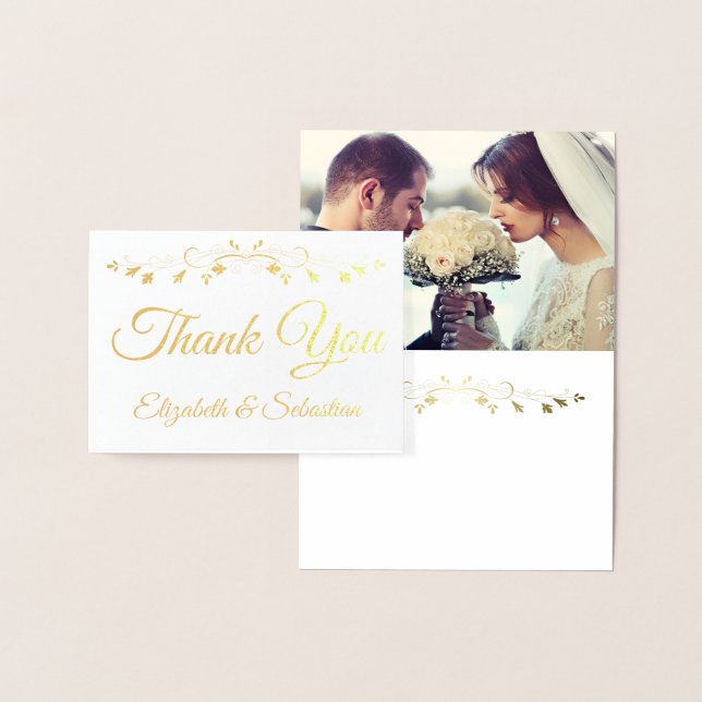 Golden Vintag Border Foto Hochzeit Danke Folienkarte (Anzeige)