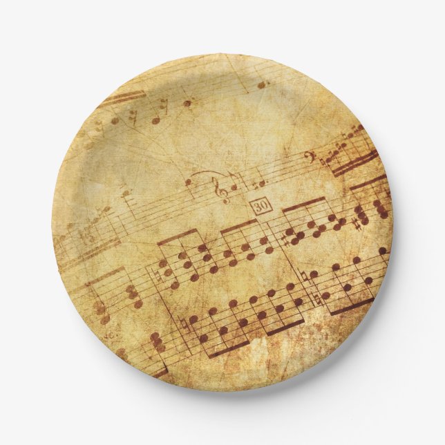 Golden Vintage Notennotiz Pappteller (Vorderseite)