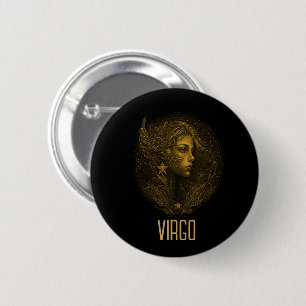Golden Virgo Klassisches Tierzeichen schwarz Button