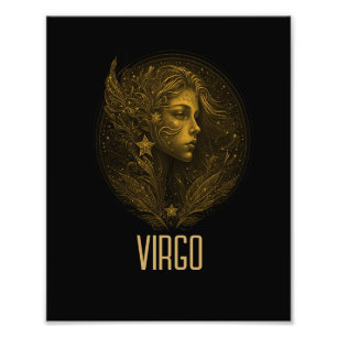 Golden Virgo Klassisches Tierzeichen schwarz Fotodruck