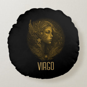 Golden Virgo Klassisches Tierzeichen schwarz Rundes Kissen