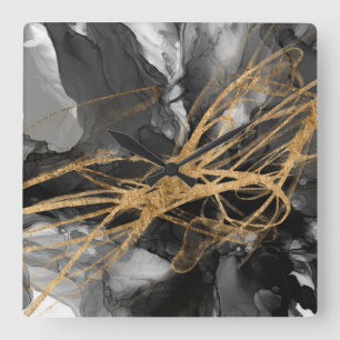 Golden Vortex I Quadratische Wanduhr