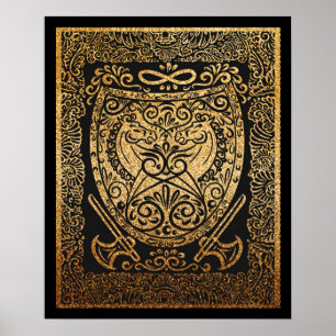 Golden Warrior Shield - Inspiriertes Viking Poster