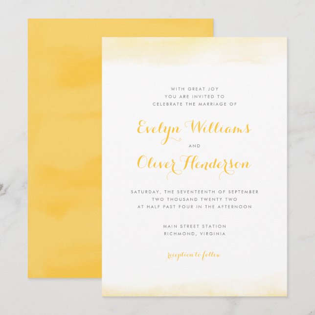 Golden Watercolor Dip Wedding Einladung (Vorne/Hinten)