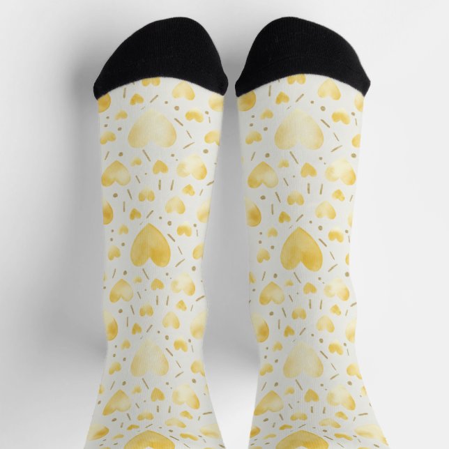 Golden Watercolor Hearts & Glitter Sparkle Pattern Socken (Oben)