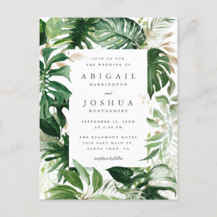 Golden & Watercolor Tropical Greenerity Wedding Einladungspostkarte