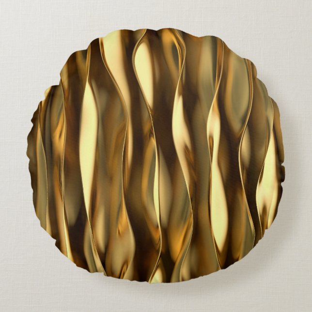 Golden Wave 3D Render. Rundes Kissen (Vorderseite)