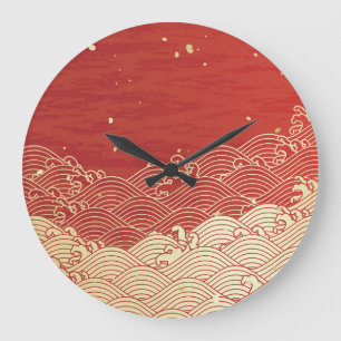 Golden Wave Paper Texture Muster Große Wanduhr