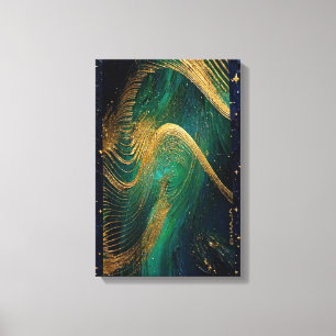 Golden Wave - Smaragd Nacht, Ultra Dicke Impasto Leinwanddruck