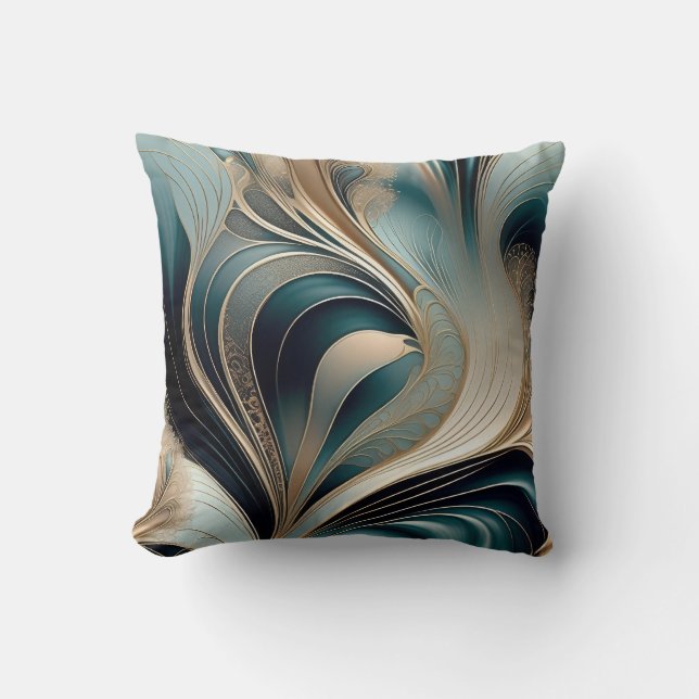 Golden Wave - Teal and Gold Abstract Art Kissen (Vorderseite)