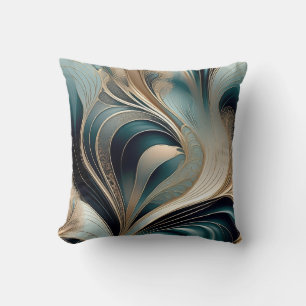 Golden Wave - Türkis und Gold abstrakt Kunst Kissen