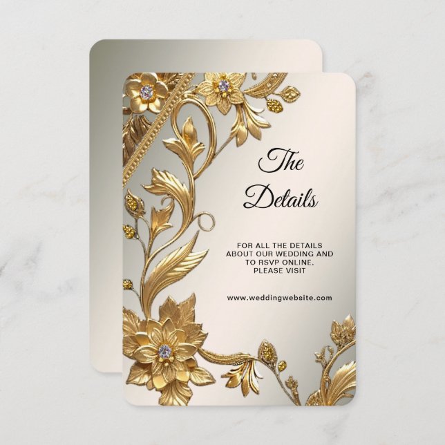 Golden Wavy Blätter Blumen-Detail-Abschlusskarte Begleitkarte (Vorne/Hinten)