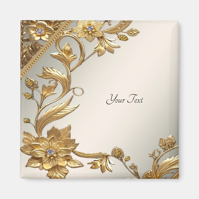 Golden Wavy Blätter Blumenmagnet Magnet (Vorne)