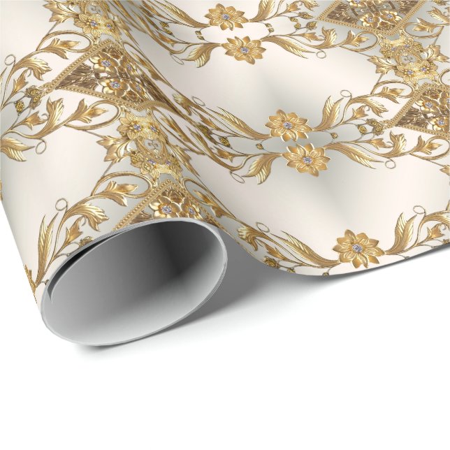 Golden Wavy Blätter Blumenpapier Geschenkpapier (Rolleneckpunkt)