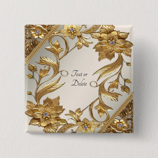 Golden Wavy Blätter Blumentaste Button (Vorderseite)